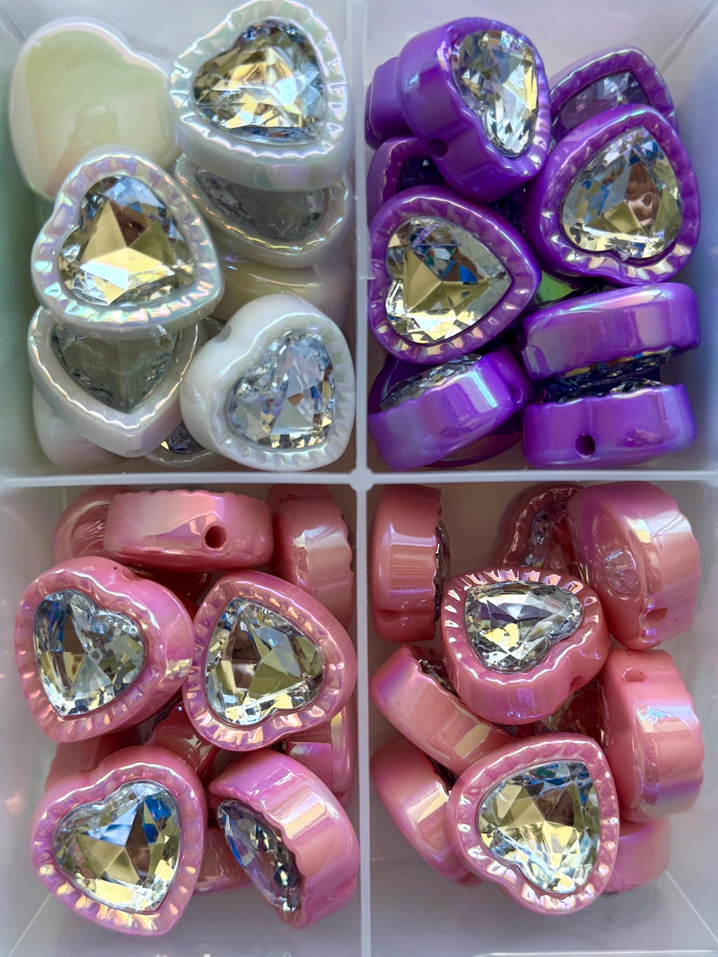 Iridescent Rhinestone Heart Beads for Kandi, Kawaii, DIY Jewelry (22.5mm, 2.5mm Hole), 1 piece