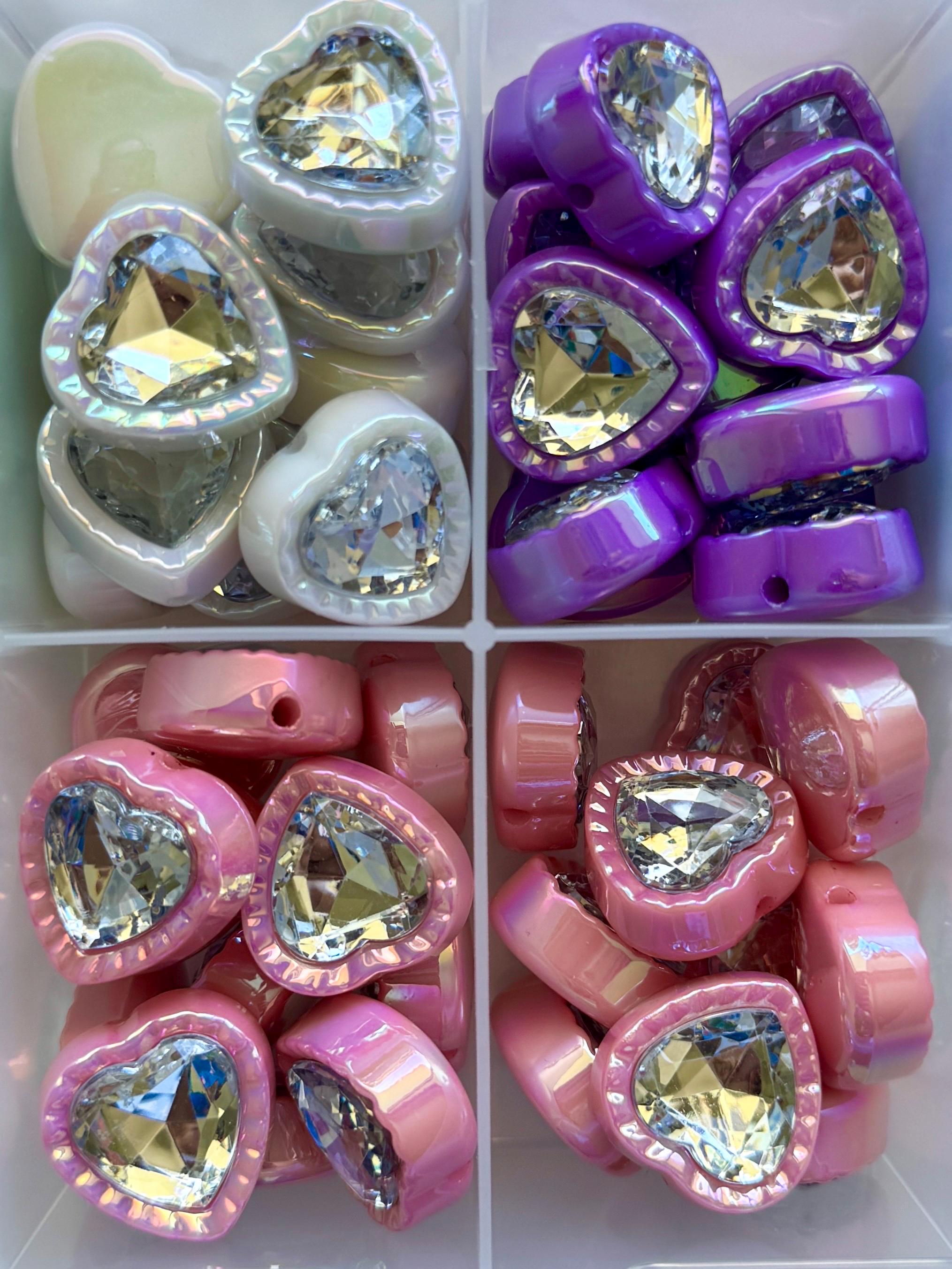 Iridescent Rhinestone Heart Beads for Kandi, Kawaii, DIY Jewelry (22.5mm, 2.5mm Hole), 1 piece