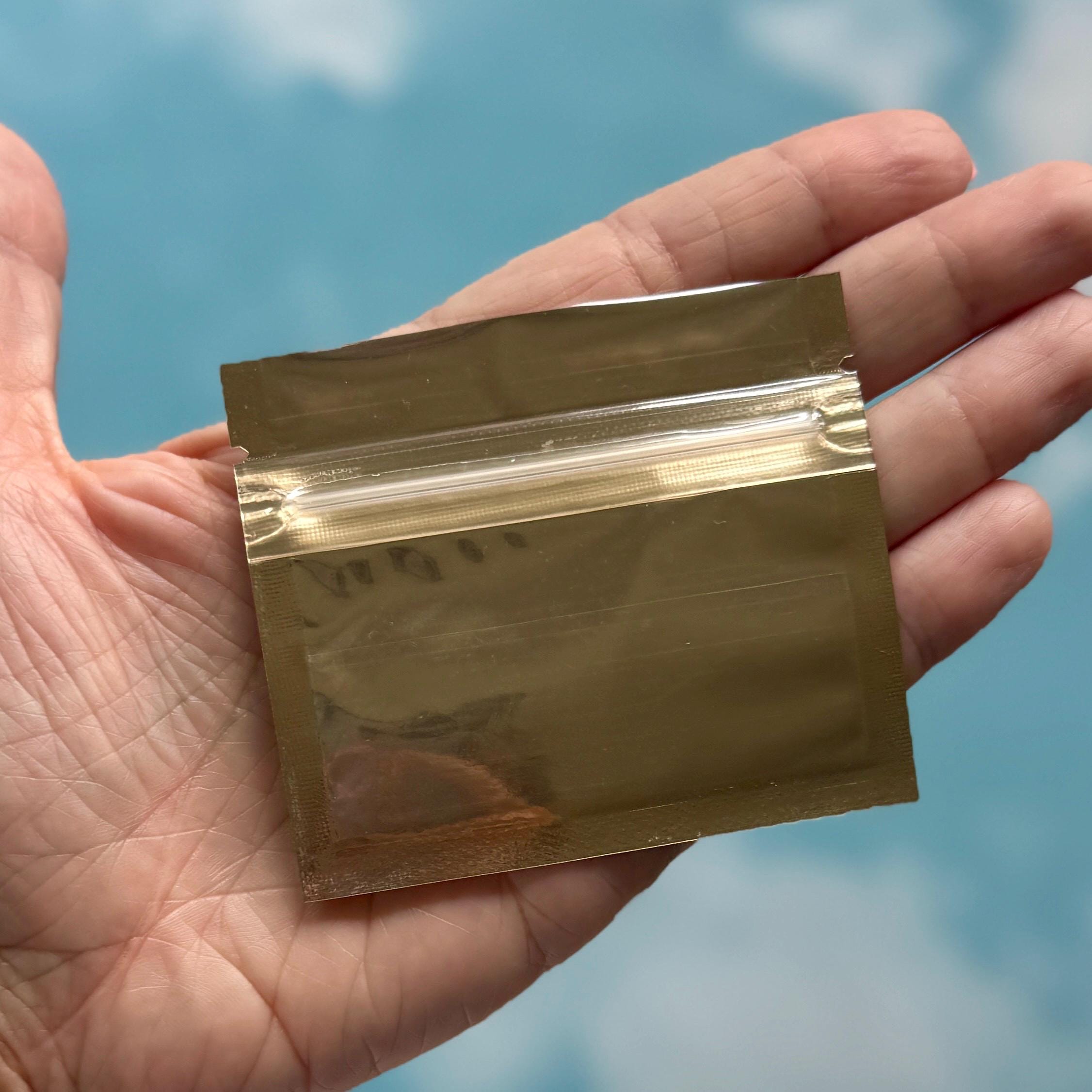 Qty 25 Gold Mylar Zip Plastic Bags, 7.5x6.5cm