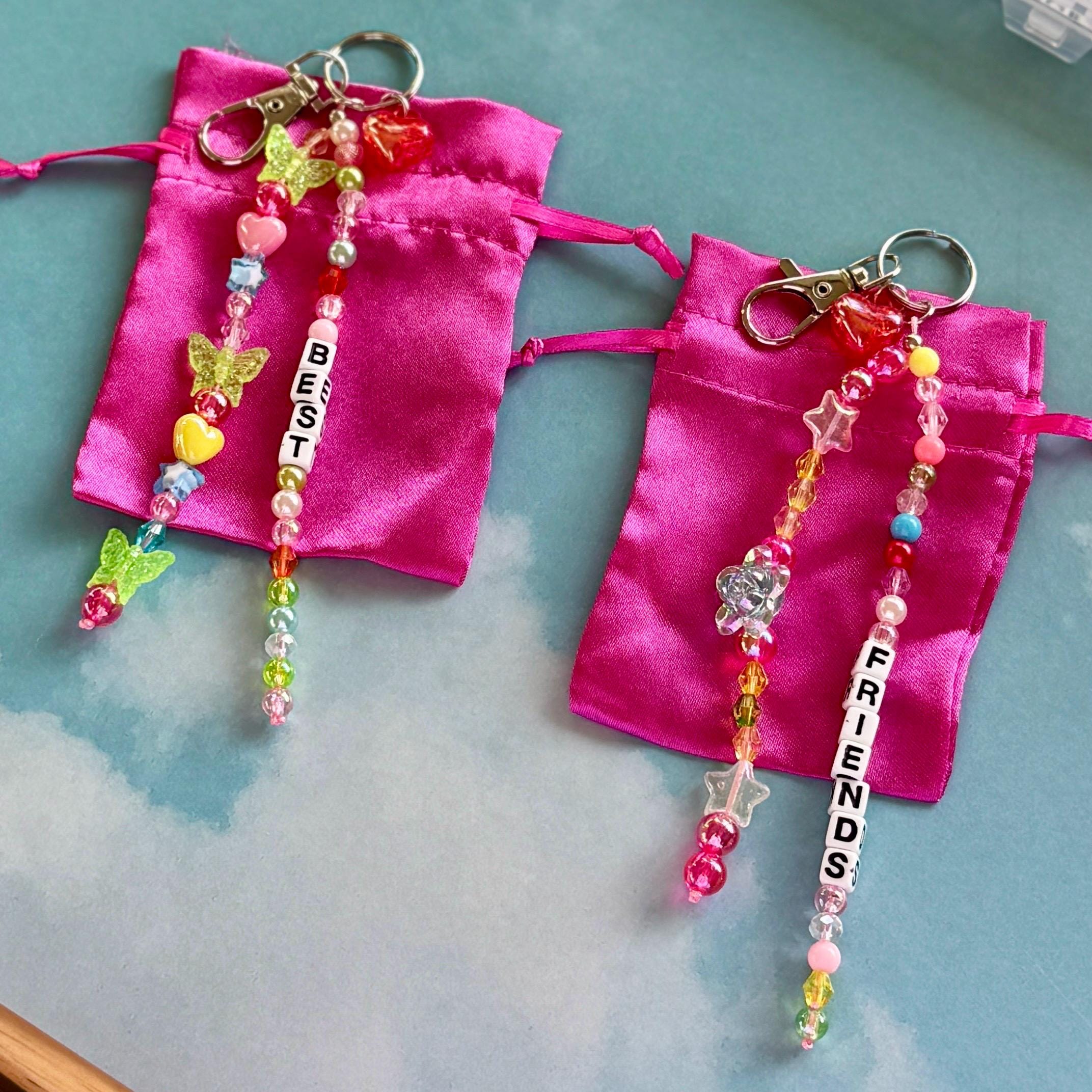 BFF Beaded Keychain Set, Y2K Sparkly Zipper Pulls