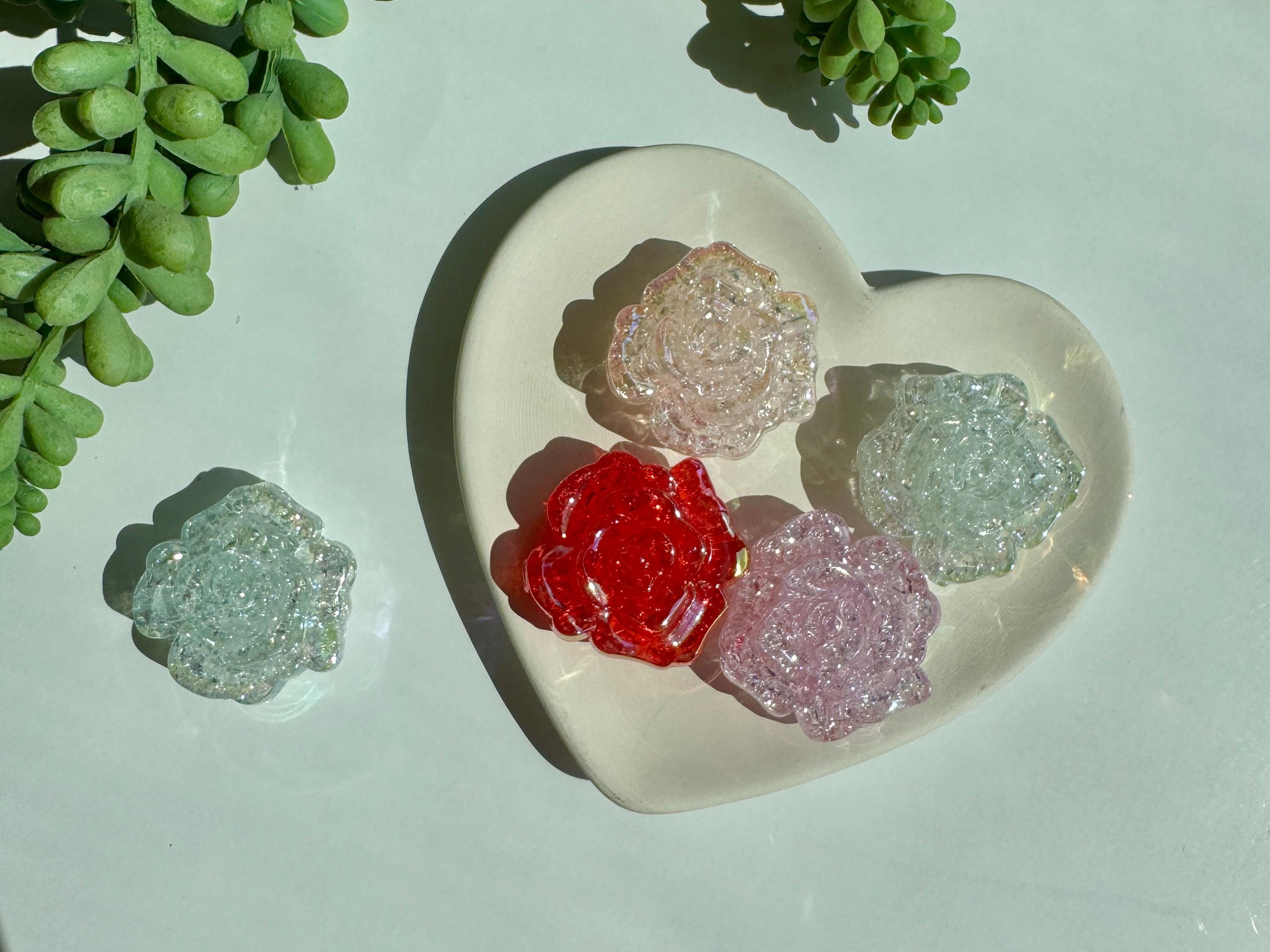 31mm Rose Flower Acrylic Beads, Hole: 3.5mm, Glittery and Crackle, 5 pcs