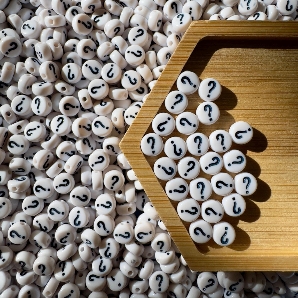 20 Punctuation Symbol Beads: White Acrylic 7mm Question Mark & Exclamation Point