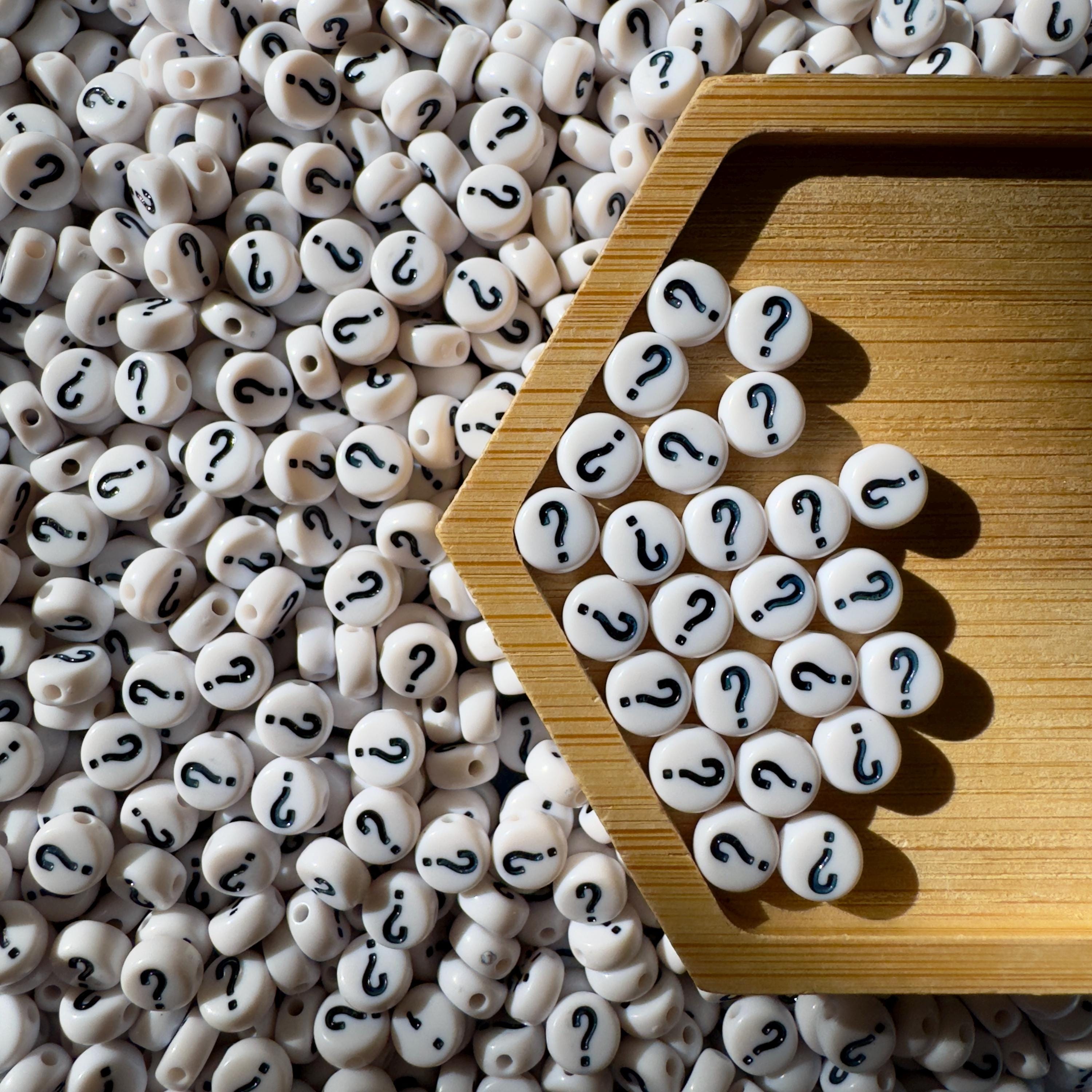 20 Punctuation Symbol Beads: White Acrylic 7mm Question Mark & Exclamation Point