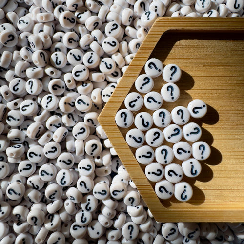 20 Punctuation Symbol Beads: White Acrylic 7mm Question Mark & Exclamation Point