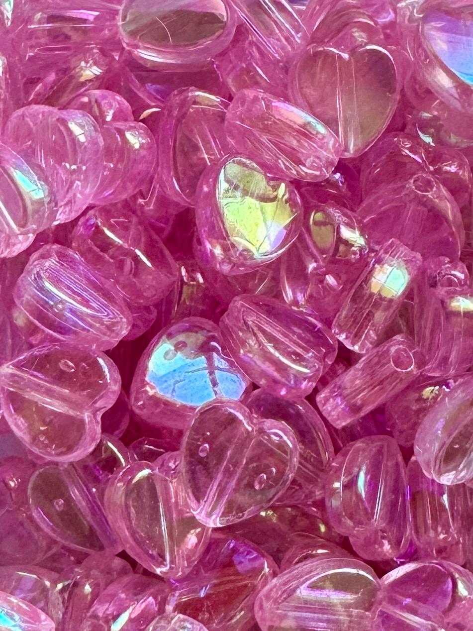 AB Heart Beads, Acrylic, Mixed Colors, 8x8x3mm, Hole: 1.5mm, 90 pcs