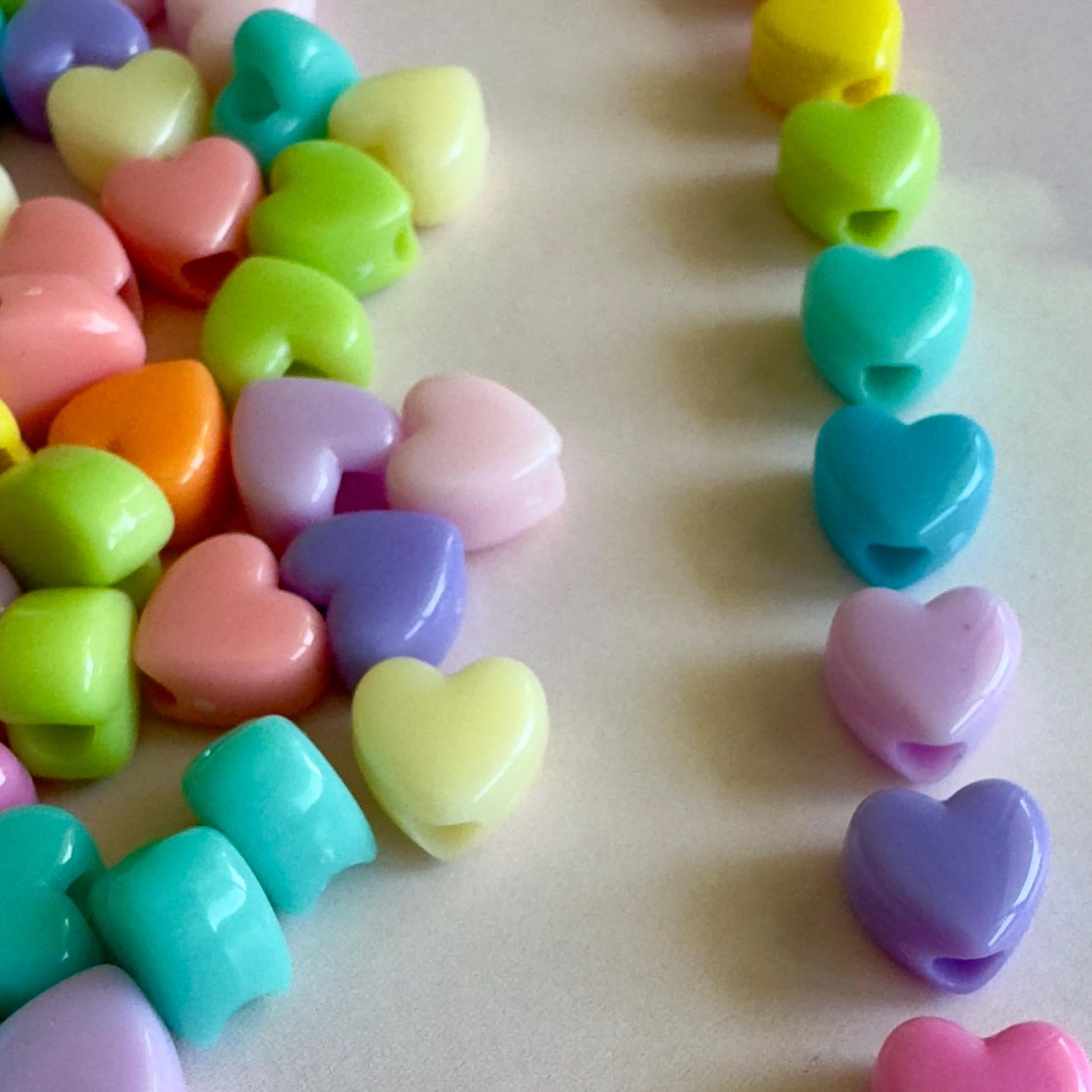 Mini Heart Pony Beads: Multicolored Kawaii Kandi Beads, 7.3mm