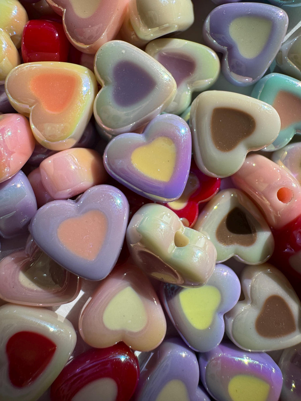 20 pcs Two-Tone AB Heart Beads, Acrylic and Enamel, Mixed Colors, 13x14.5x7mm, Hole: 2mm