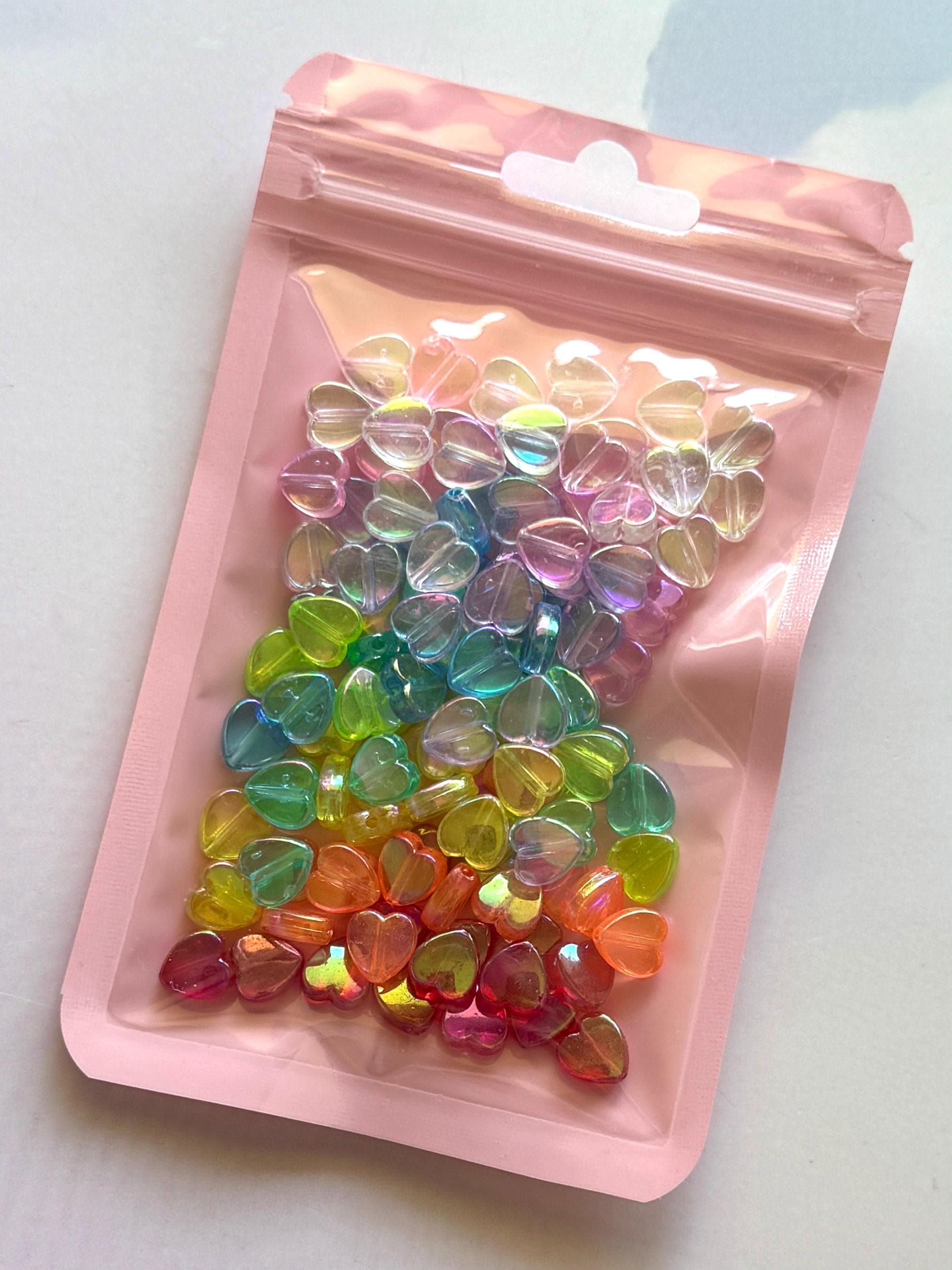 AB Heart Beads, Acrylic, Mixed Colors, 8x8x3mm, Hole: 1.5mm, 90 pcs