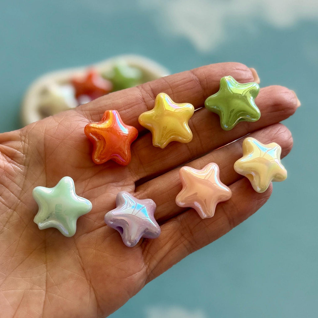 AB Coated Star Beads, 20mm, Hole: 3.3mm, Acrylic, 16 pcs