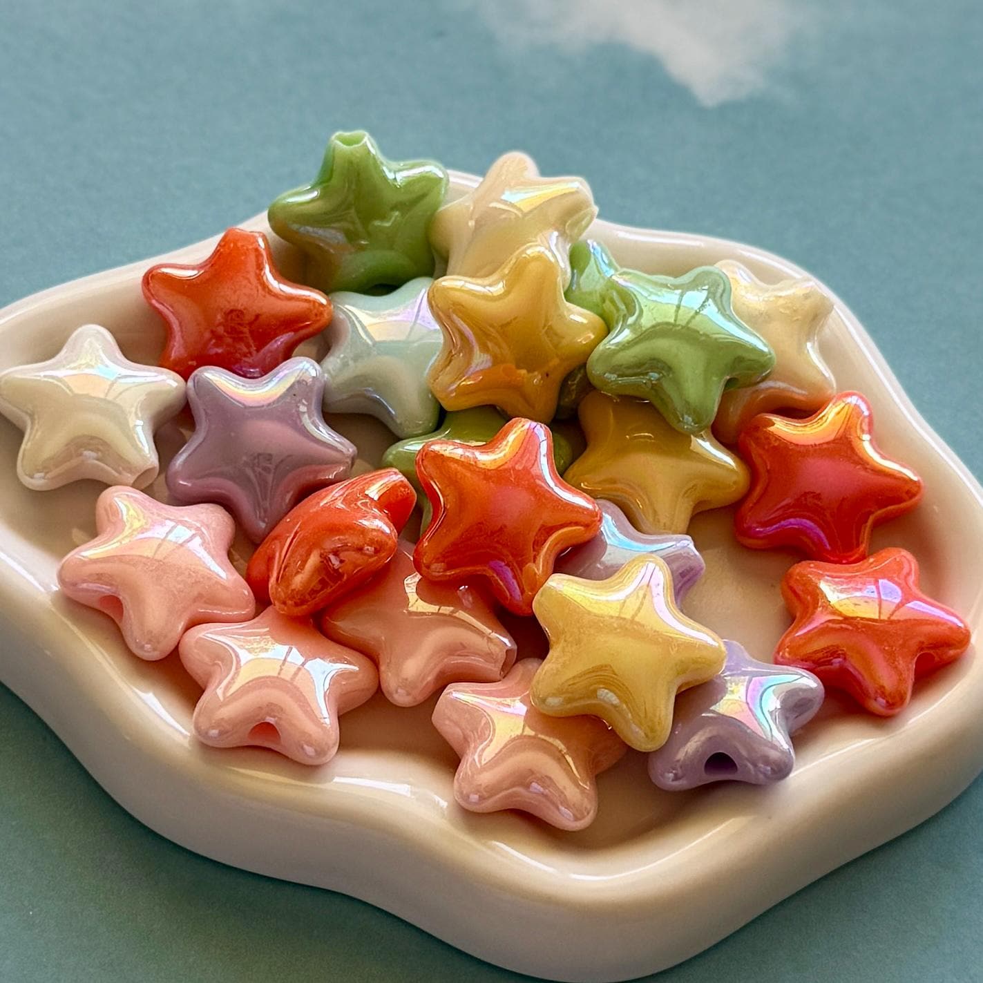 AB Coated Star Beads, 20mm, Hole: 3.3mm, Acrylic, 16 pcs