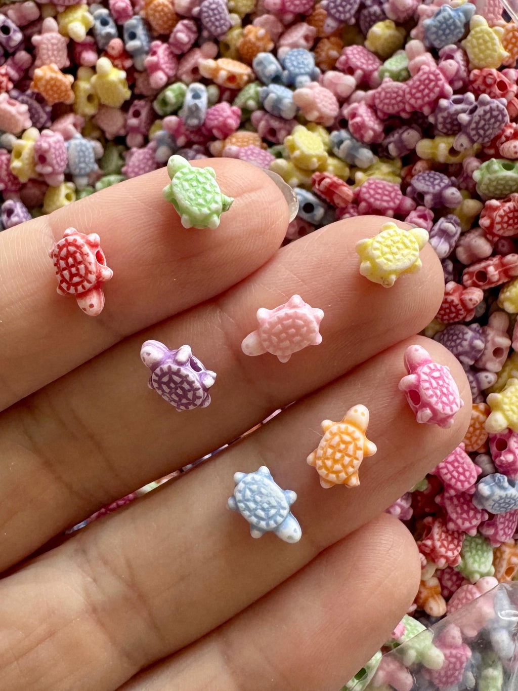 Tiny Turtle Beads, 10x6x4mm, Hole: 2mm, Tortoise Beads, Acrylic, Mixed Colors, 100 pieces