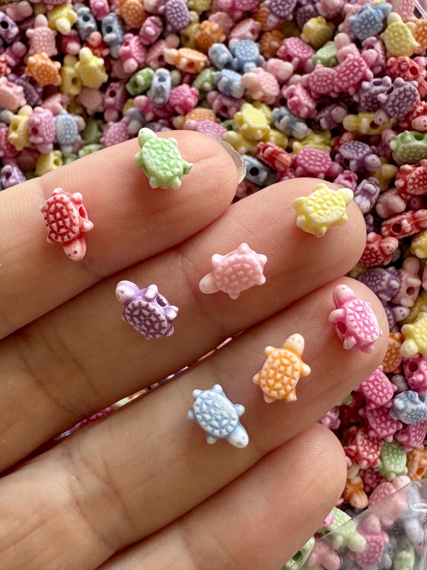 Tiny Turtle Beads, 10x6x4mm, Hole: 2mm, Tortoise Beads, Acrylic, Mixed Colors, 100 pieces