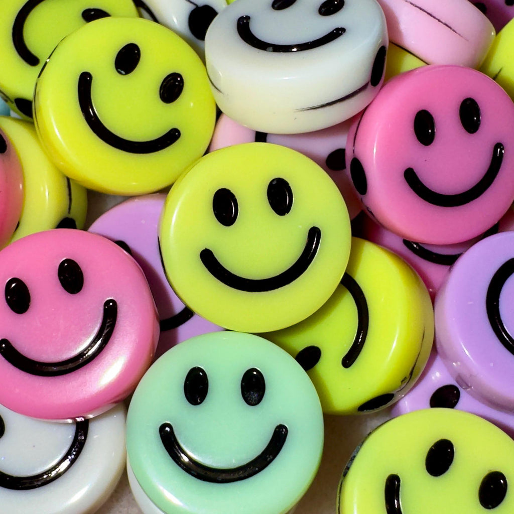 15mm Pastel Smiley Face Beads: Y2K Kawaii Acrylic Beads, 20 pcs