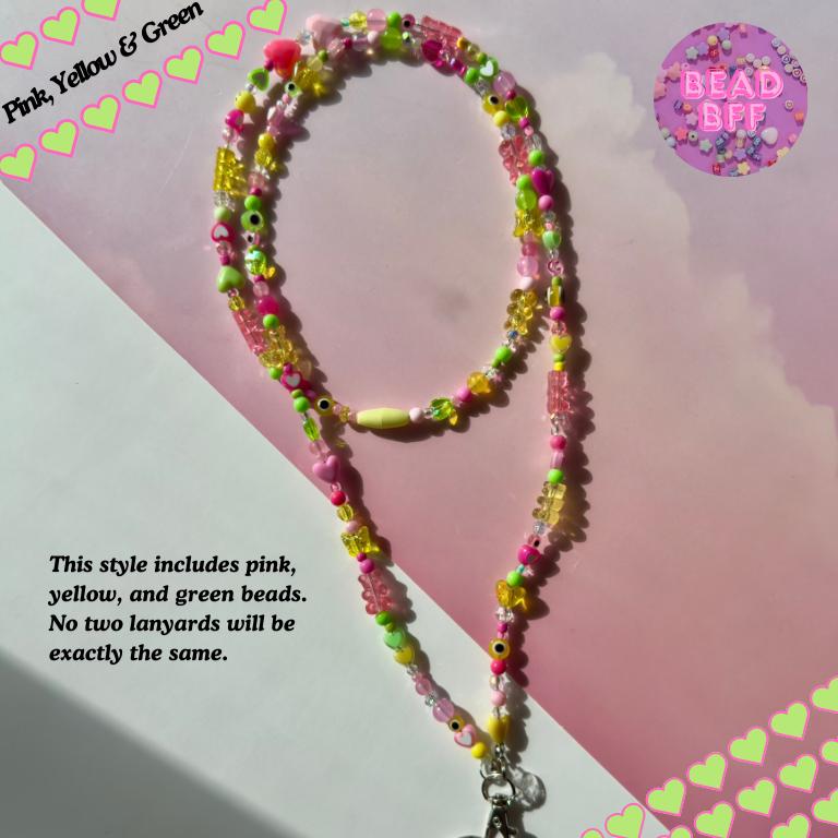 Custom Beaded Lanyard with Vertical Name Beads, Personalized Teacher Gift, Nurse ID Badge Holder, Y2K Kandi Kidcore Style