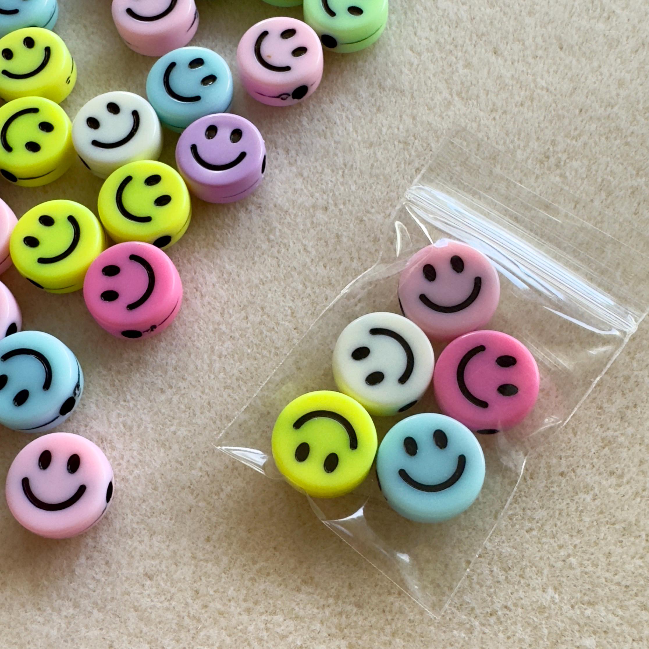 15mm Pastel Smiley Face Beads: Y2K Kawaii Acrylic Beads, 20 pcs