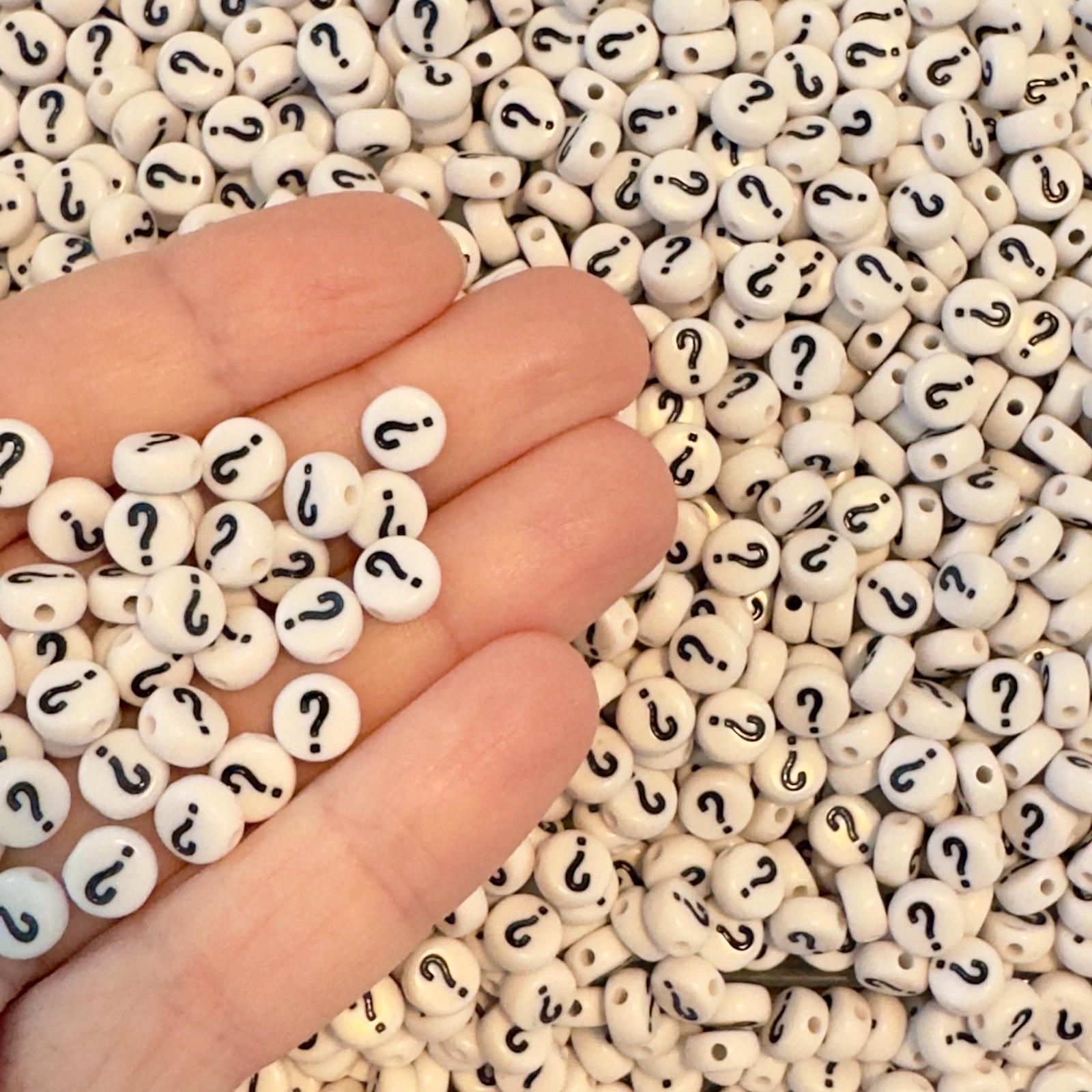 100 Punctuation Symbol Beads: White Acrylic 7mm Question Mark & Exclamation Point
