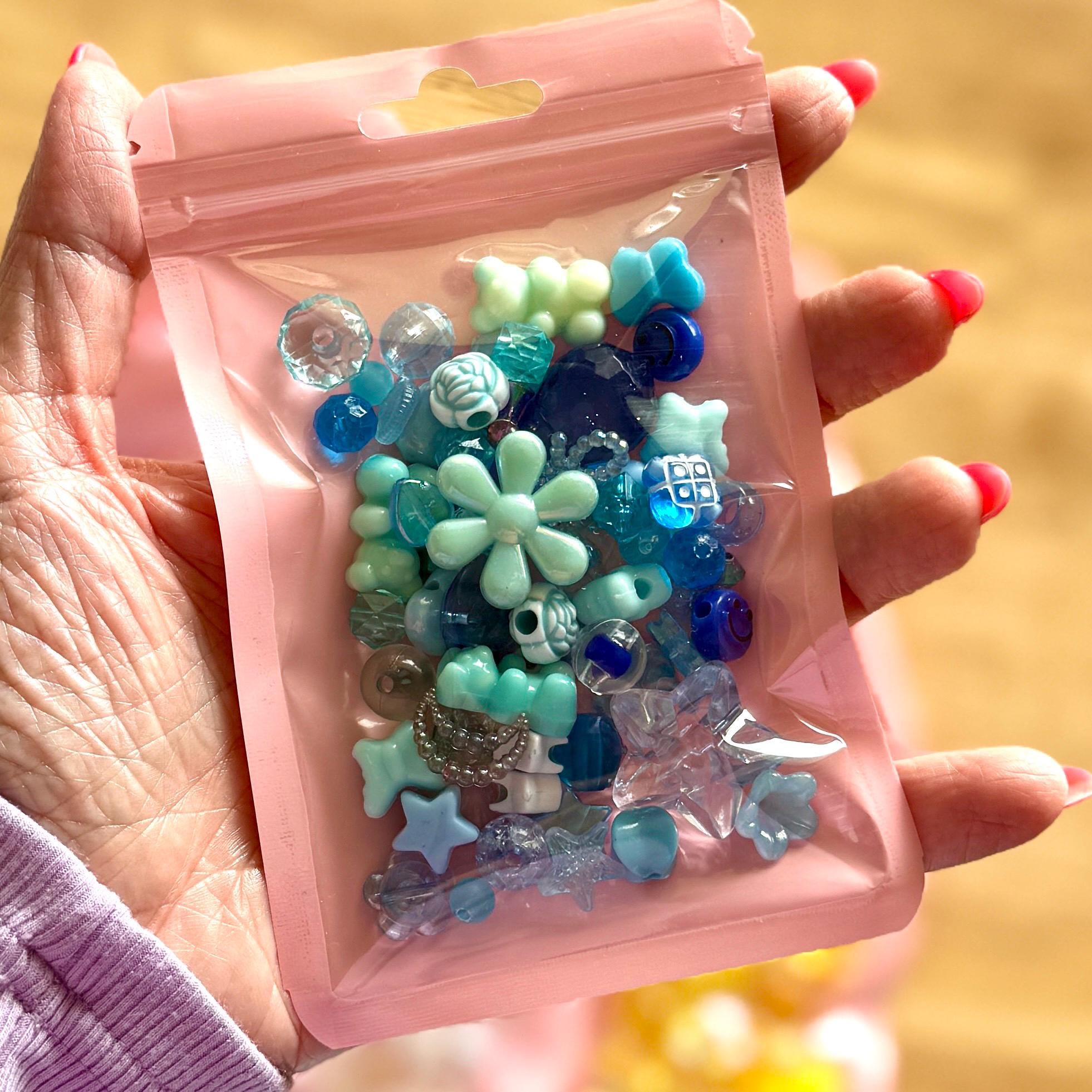 Eclectic Rainbow Bead Mix, Acrylic Bead Soup for Kandi, DIY Jewelry, Purse Charms, 60-70 pcs