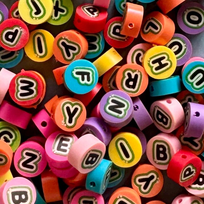 Colorful Polymer Clay Letter Beads, 10mm, Kandi Crafts, A-Z Set, 26 pcs