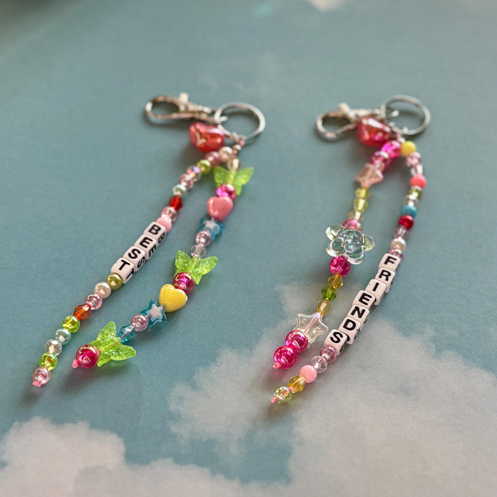 BFF Beaded Keychain Set, Y2K Sparkly Zipper Pulls