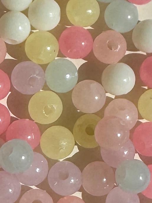 6mm Jelly Plastic Beads, Pastel, Round, Mixed Colors, 6mm, Hole: 1mm, 100 pcs