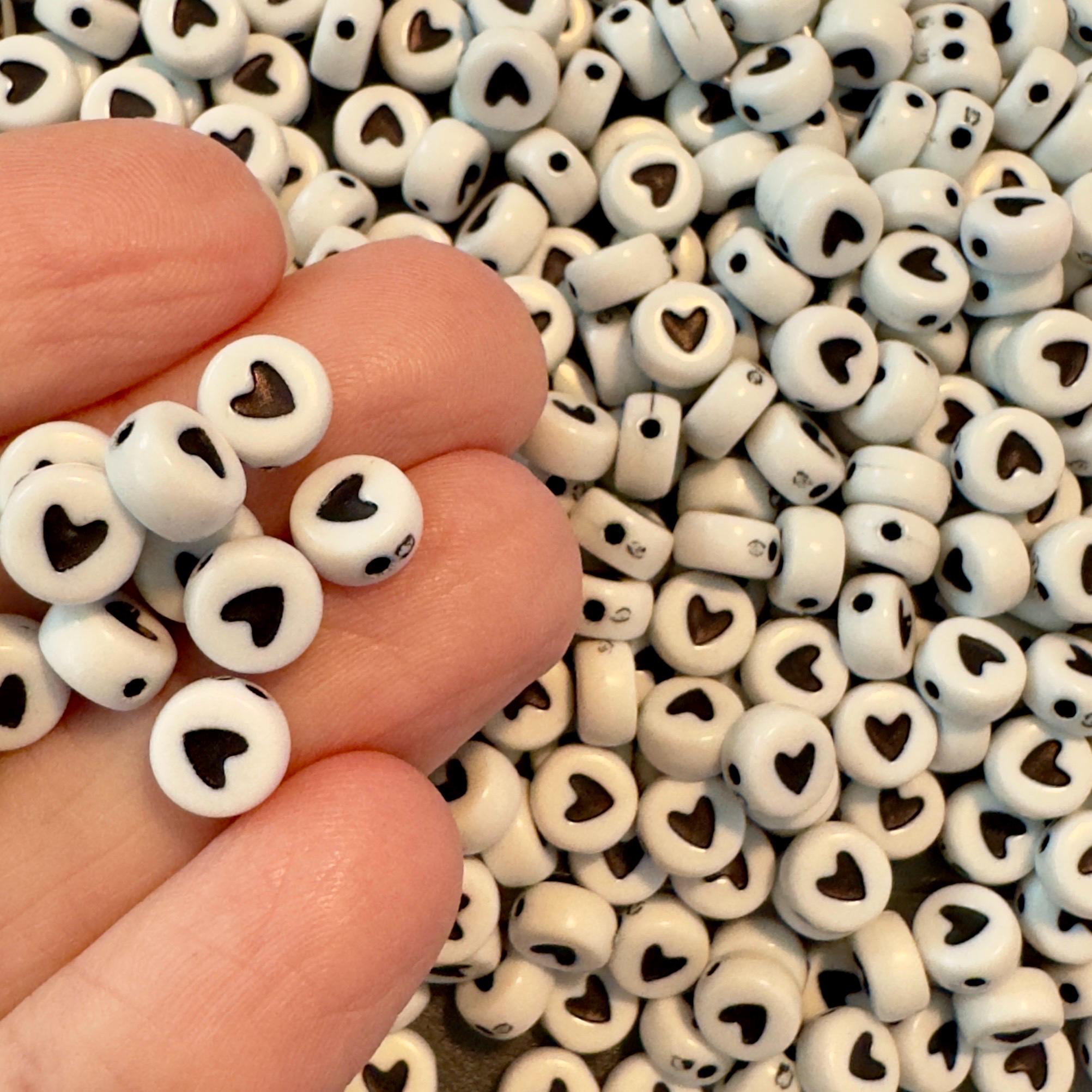 White Smiley Face Beads, Star Beads, Heart Beads, Acrylic Beads, 7x4mm, 1mm hole, 100 Pieces