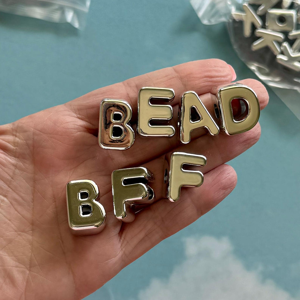 Silver Chunky Letter Beads for Bag Charms and Keychains, 1 pc, 20mm, Hole: 6mm