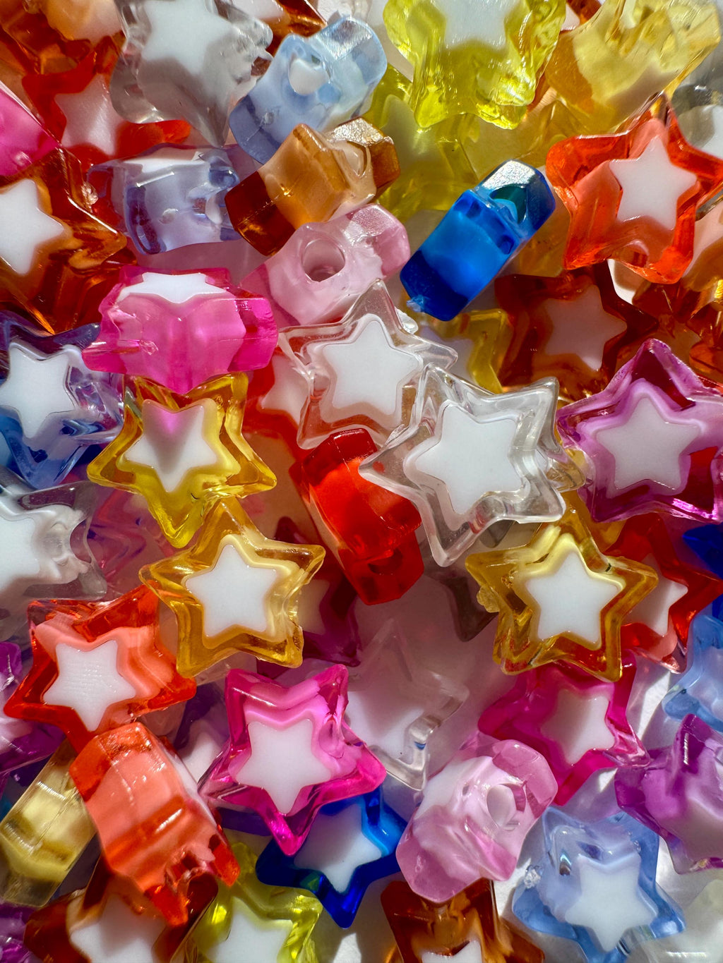 Star Beads, Bead in Bead, Mixed Colors, 9x10x4mm, Hole: 2mm, 50 pcs