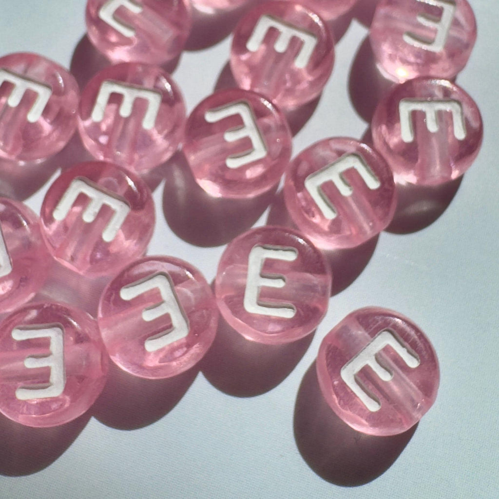 Translucent Pink Letter Beads: 7x4mm Alphabet Beads A-Z, 10 of Each Letter