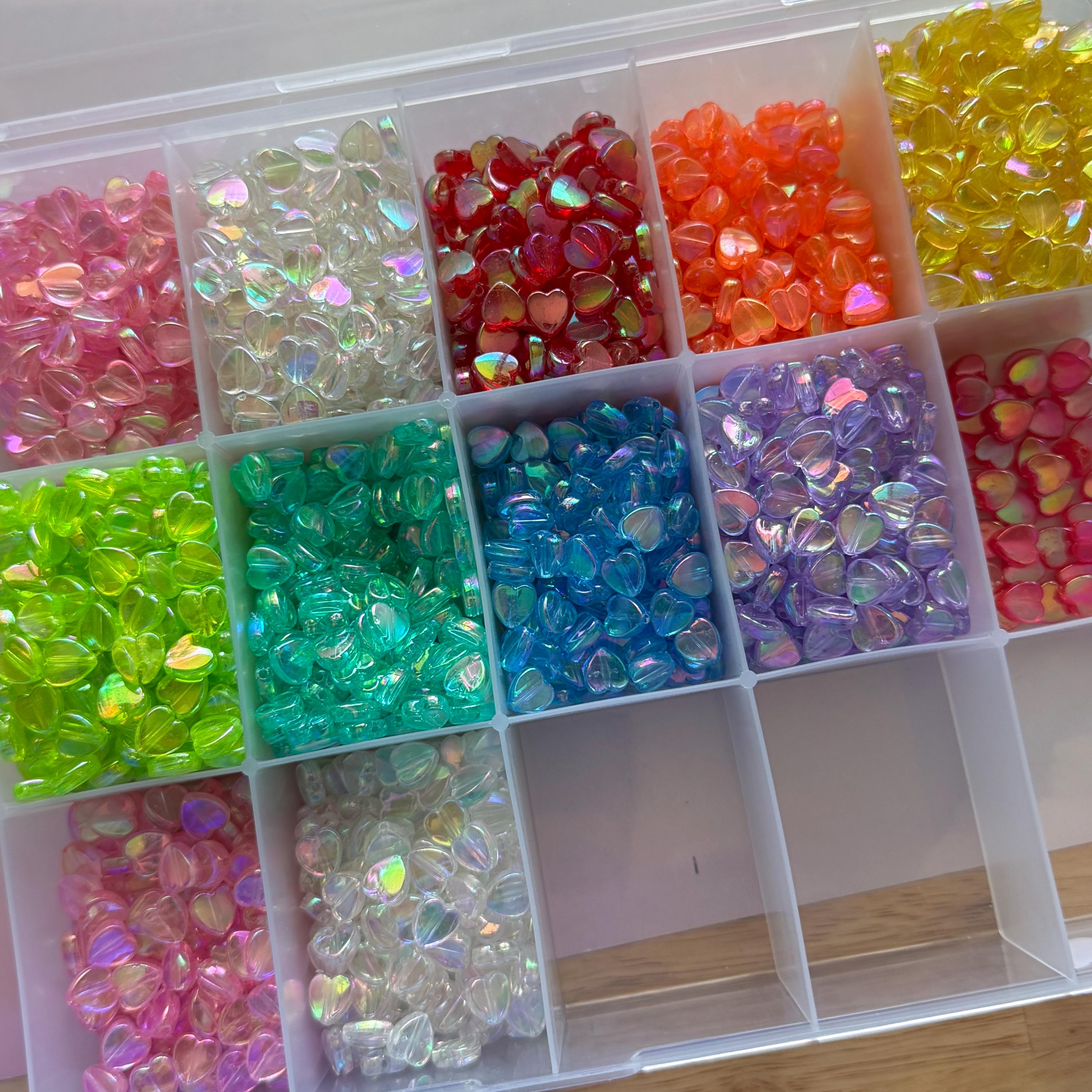 AB Heart Beads, Acrylic, Mixed Colors, 8x8x3mm, Hole: 1.5mm, 90 pcs
