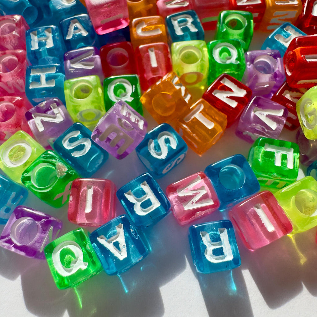 Translucent Alphabet Cube Beads, Vertical Hole, DIY Jewelry Supplies