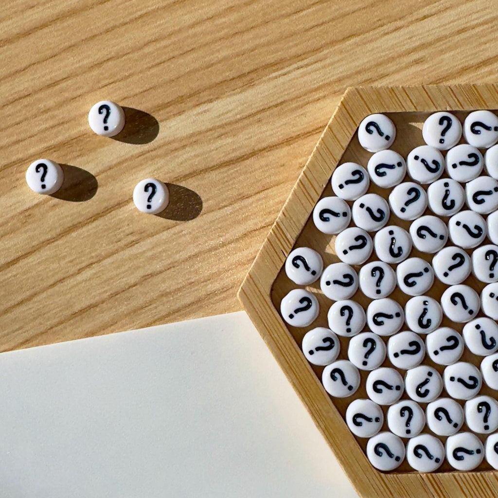 20 Punctuation Symbol Beads: White Acrylic 7mm Question Mark & Exclamation Point