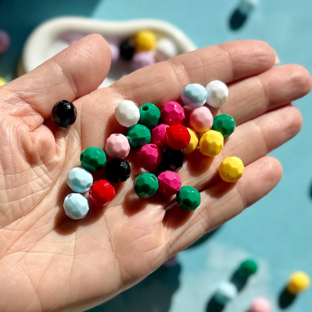 50 pcs 10mm Mixed Faceted Spacer Round Beads, Hole: 3mm