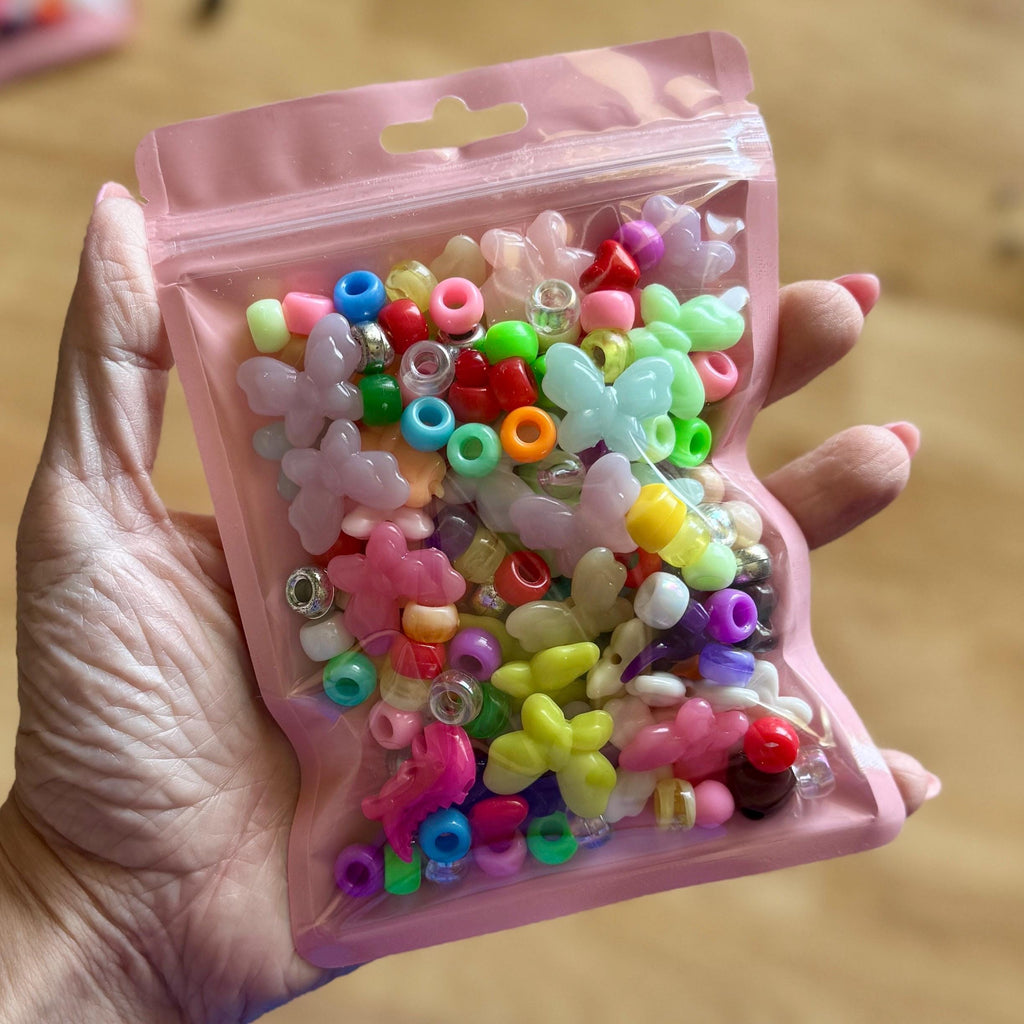 Cute Kandi Bead Mix, 2.6 oz of Pony Beads, Dinos, and Butterflies