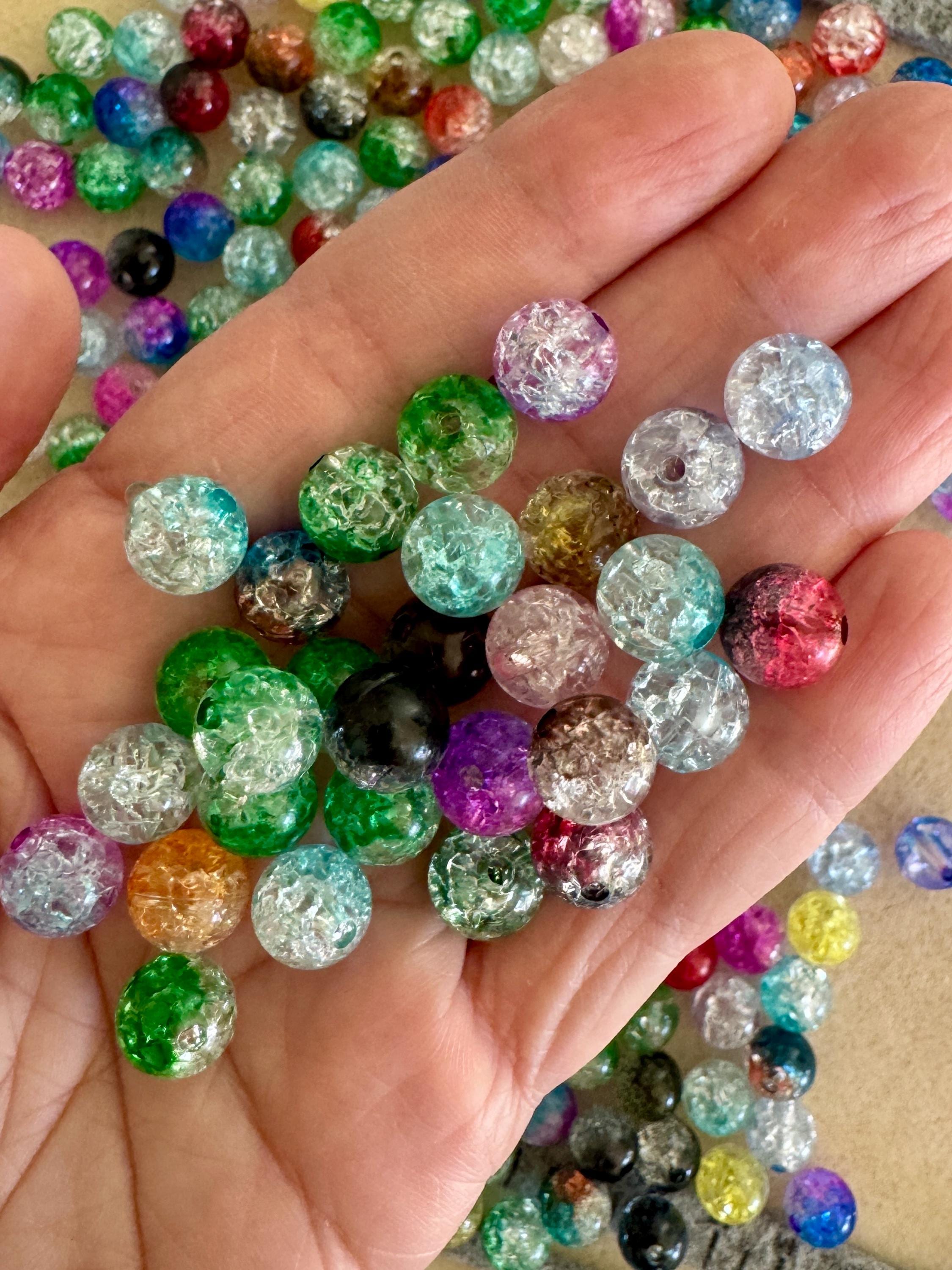 10mm Crackle Beads, Acrylic, 1mm Hole, 50 pcs, Random Two-Tone Colors