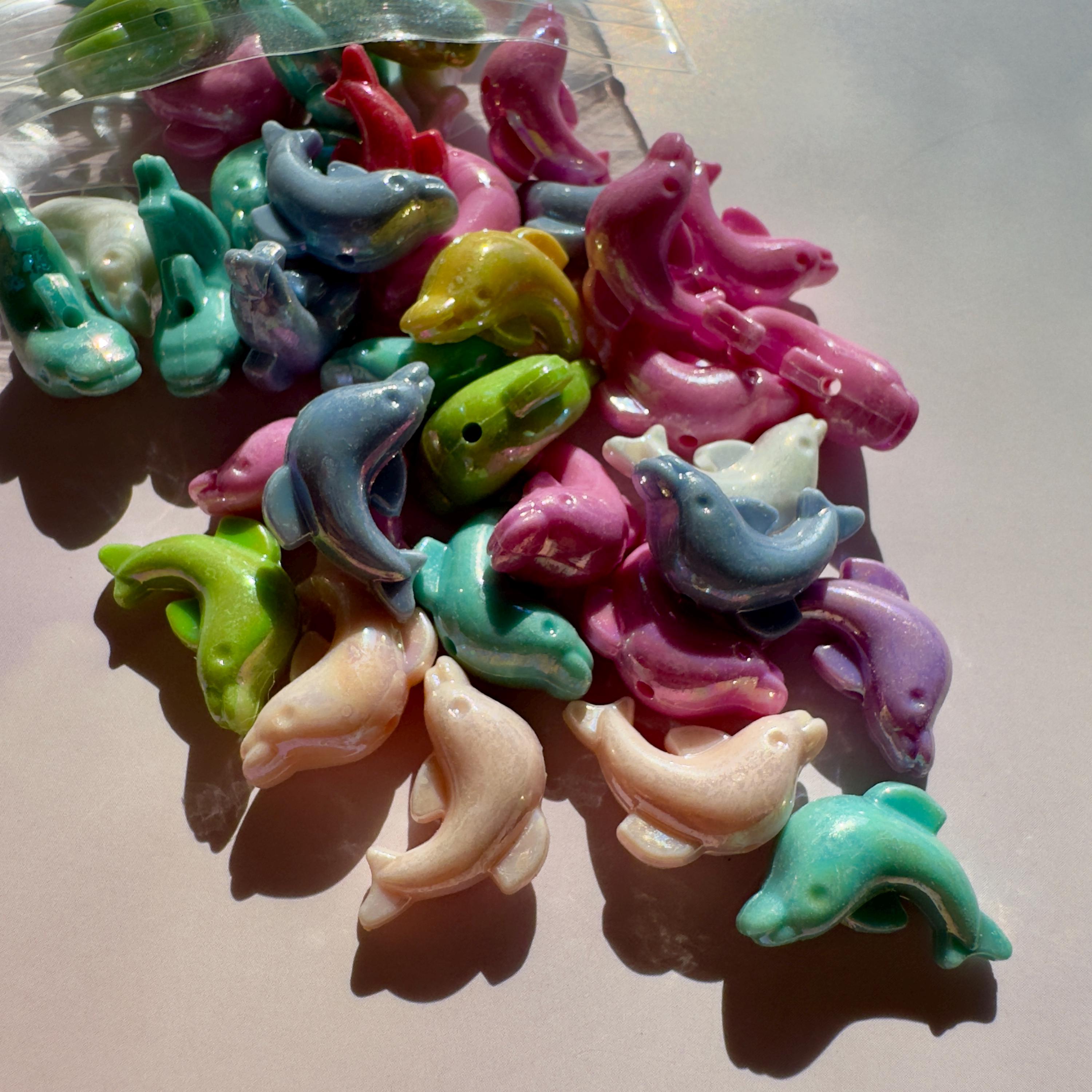 Iridescent Dolphin Beads: AB Finish Acrylic Charms for DIY Crafts
