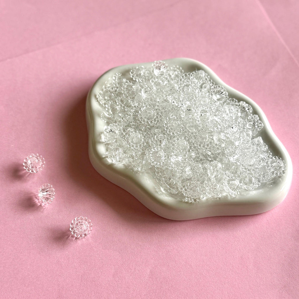 Flower Bicone Beads, Clear, Acrylic, 30/60 pcs. 12x9mm, Hole: 2mm