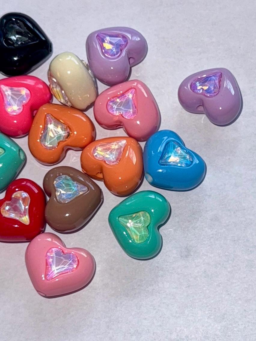 Rhinestone Heart Beads, 15.5mm, Hole: 3mm, 10 pieces