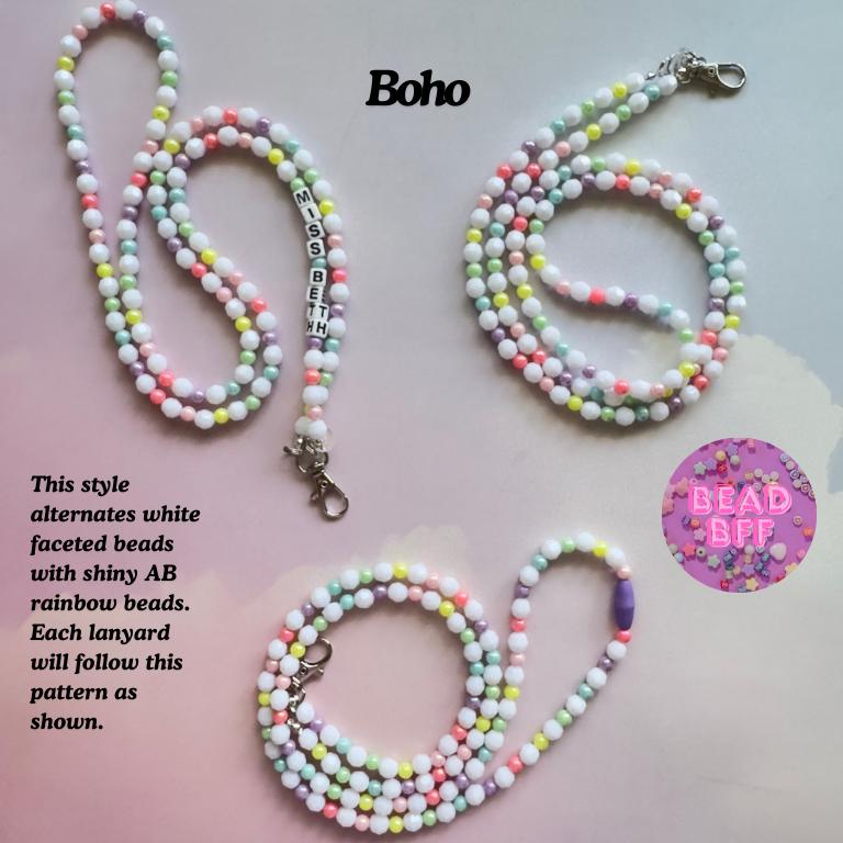 Custom Beaded Lanyard with Vertical Name Beads, Personalized Teacher Gift, Nurse ID Badge Holder, Y2K Kandi Kidcore Style