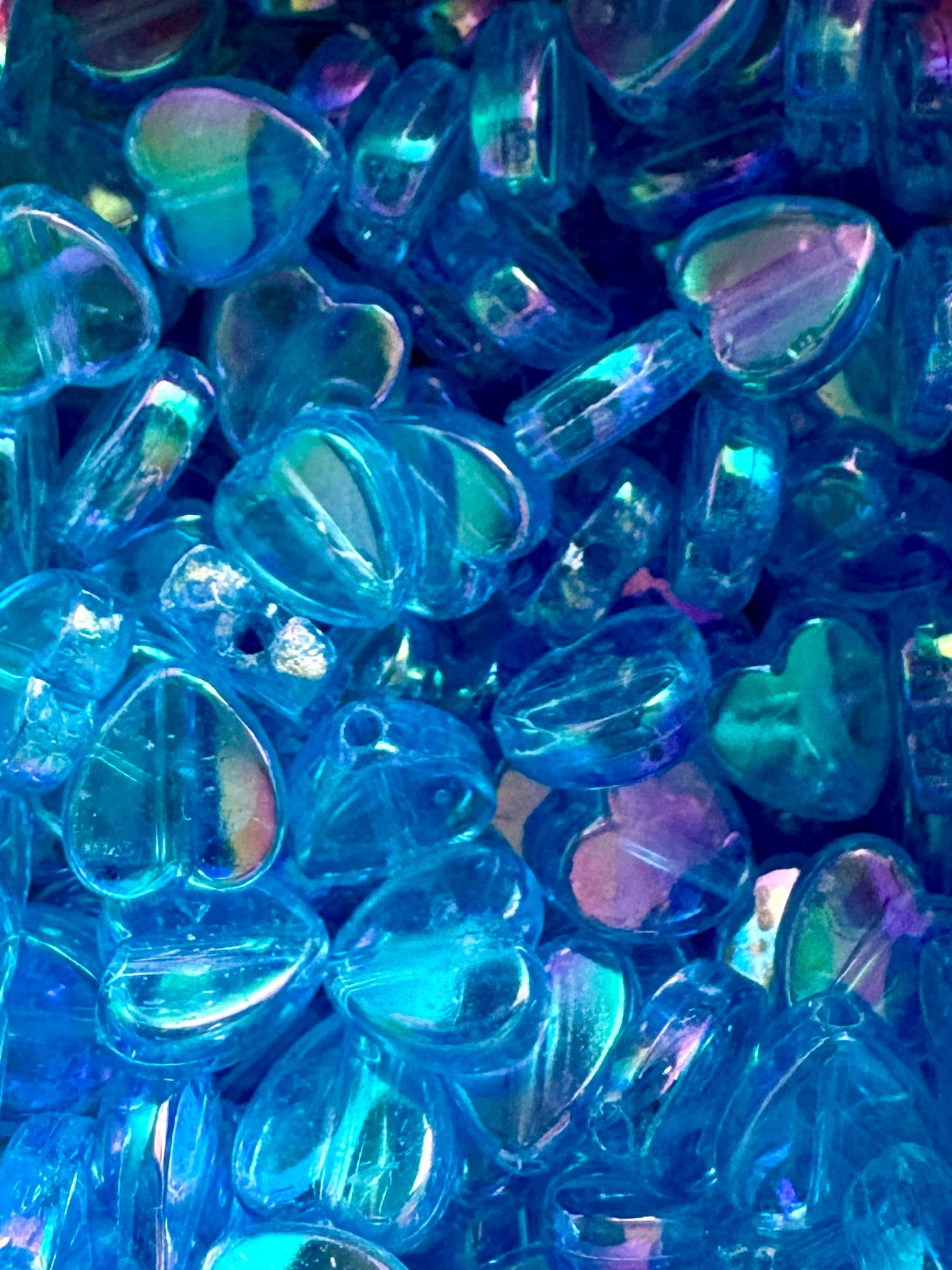 AB Heart Beads, Acrylic, Mixed Colors, 8x8x3mm, Hole: 1.5mm, 90 pcs