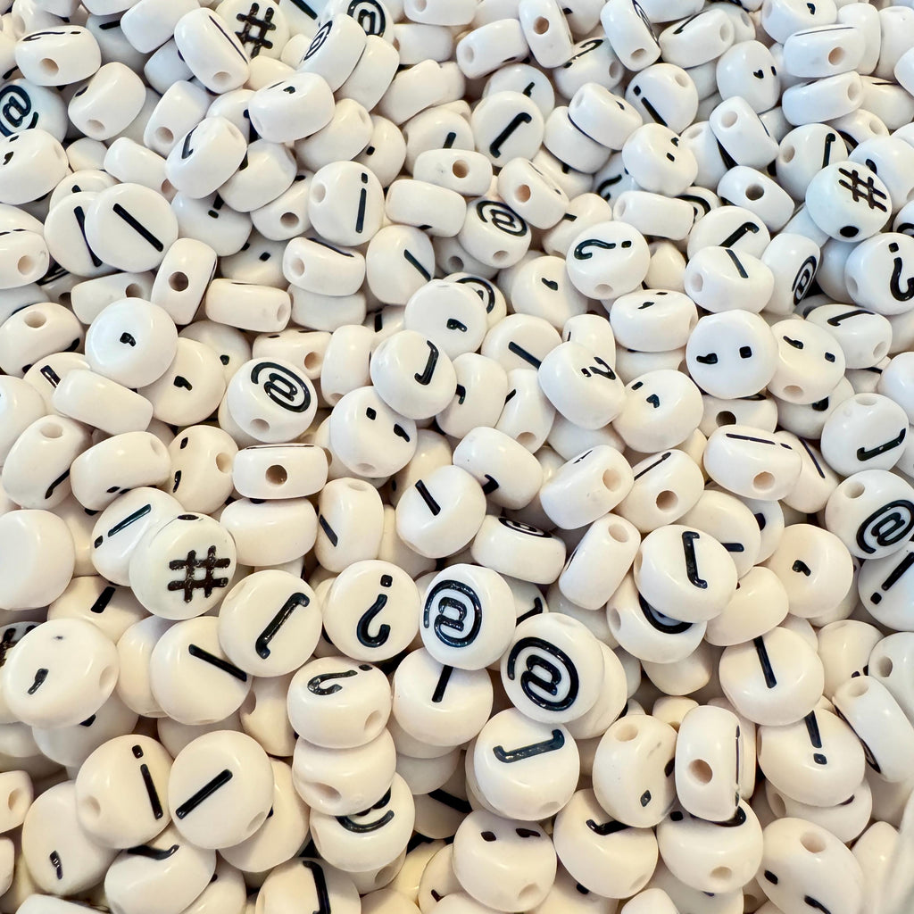 Punctuation Symbol Beads: 7mm White Acrylic DIY Jewelry - 50 Pieces