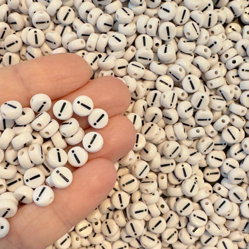 100 White Acrylic Exclamation Point Beads: 7mm DIY Jewelry