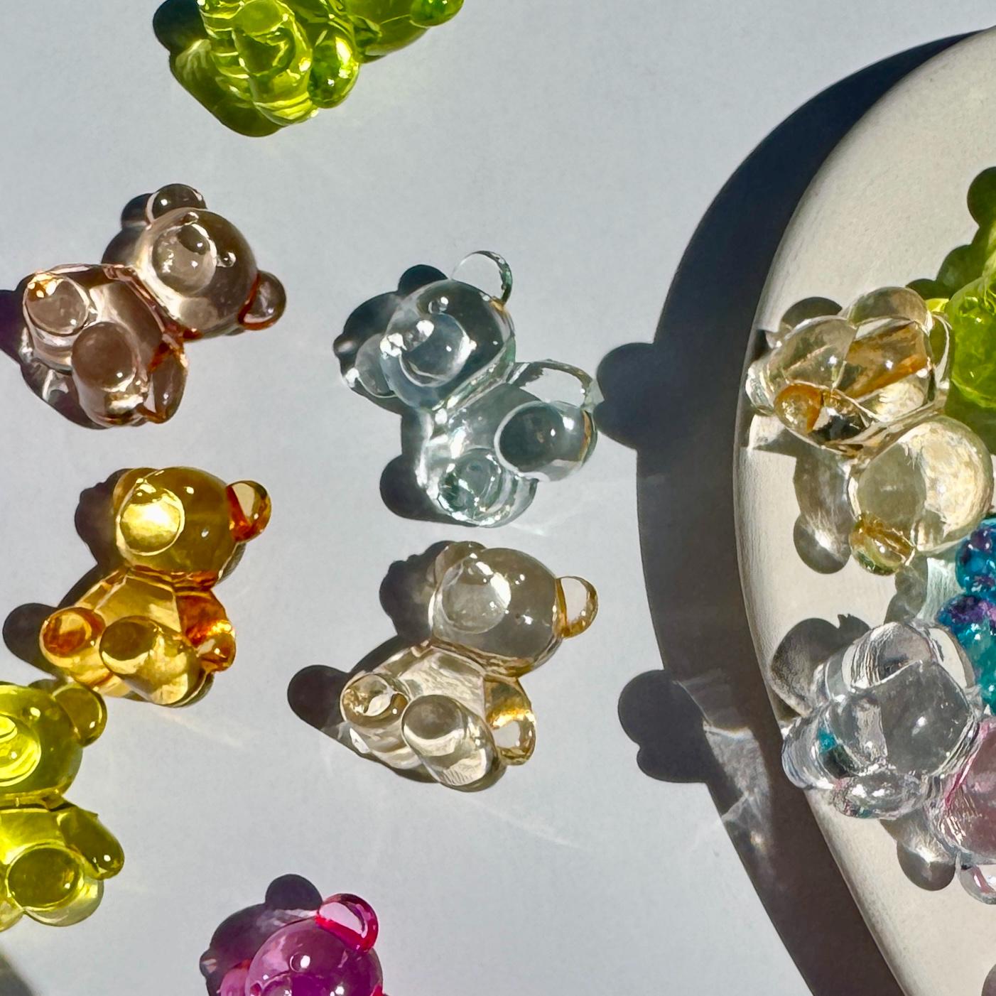 20 Transparent Bear Beads, Acrylic, Side Drilled Beads, Mixed Colors, 18.5x16x11mm, Hole: 2.5mm
