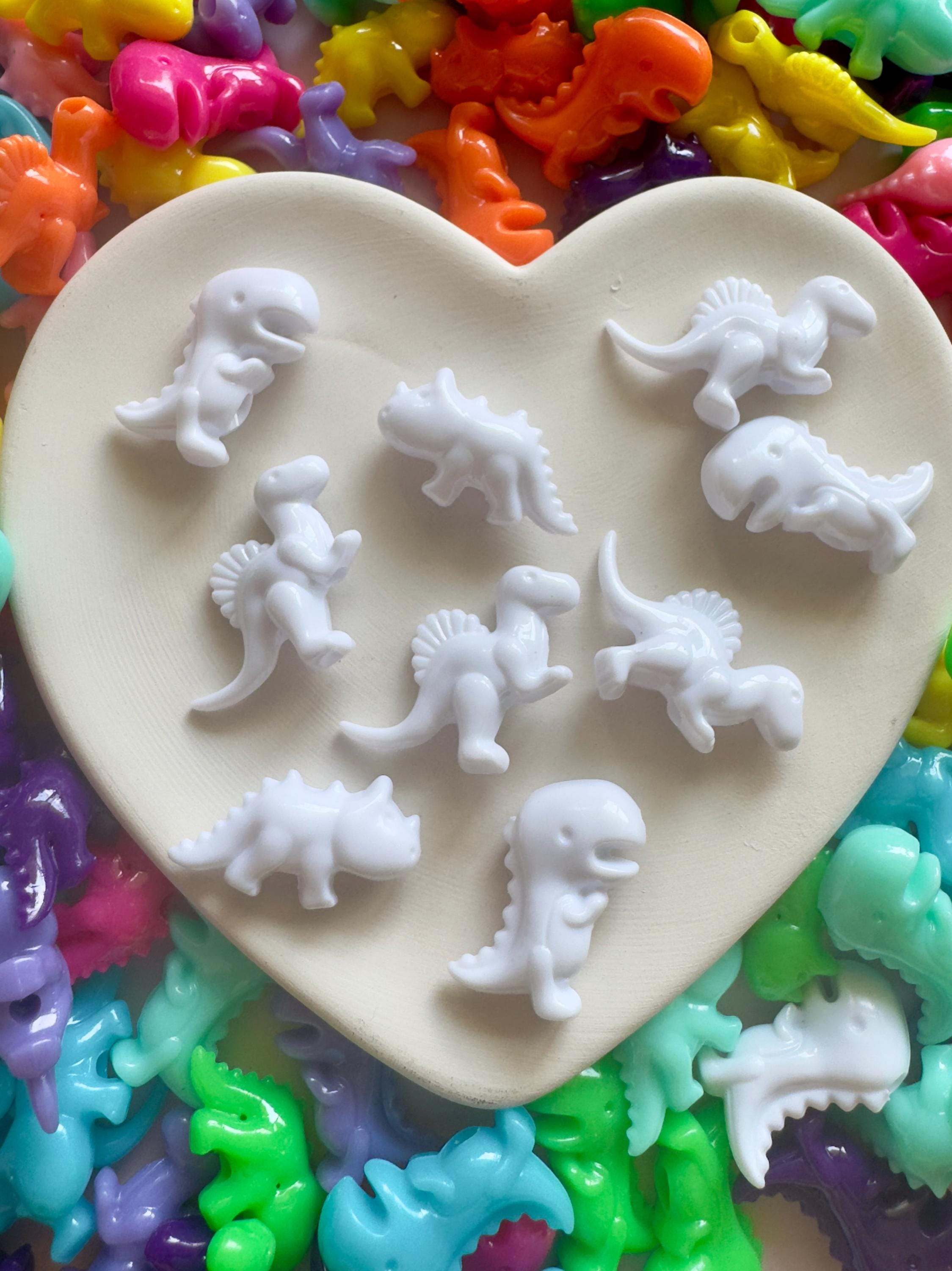 50 pcs White Glossy Dinosaur Beads: Kidcore Crafting, Y2K Jewelry