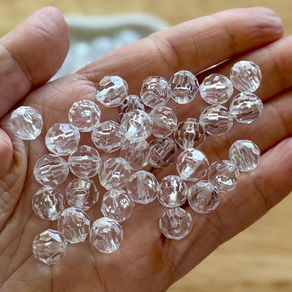 10mm Clear Faceted Beads, Acrylic, 25 pcs