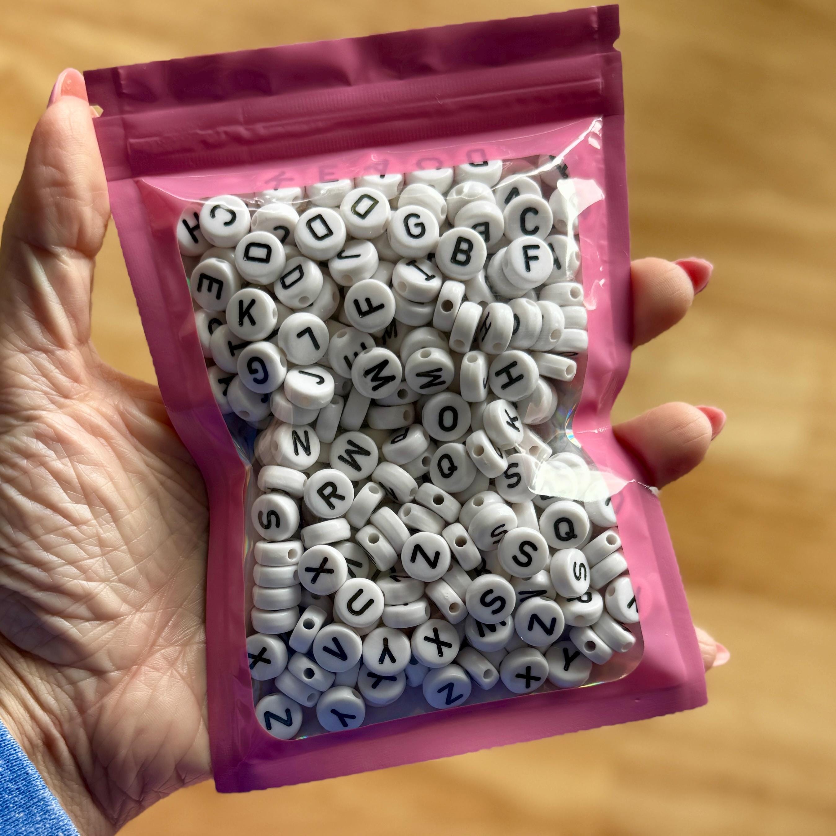 Large White Acrylic Letter Beads, 9.5mm, DIY Pet Collars, Kandi