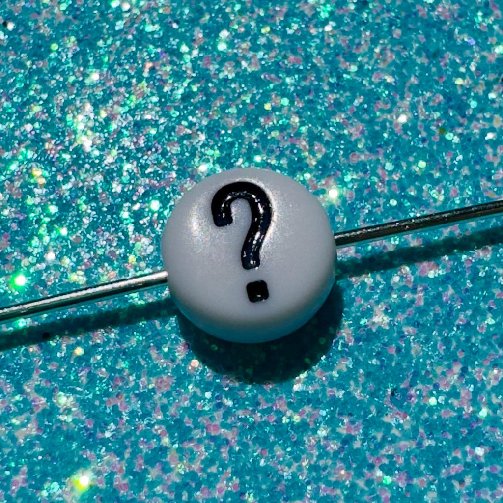100 Punctuation Symbol Beads: White Acrylic 7mm Question Mark & Exclamation Point