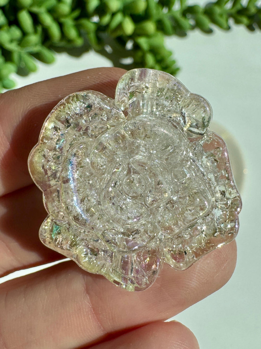 31mm Rose Flower Acrylic Beads, Hole: 3.5mm, Glittery and Crackle, 5 pcs