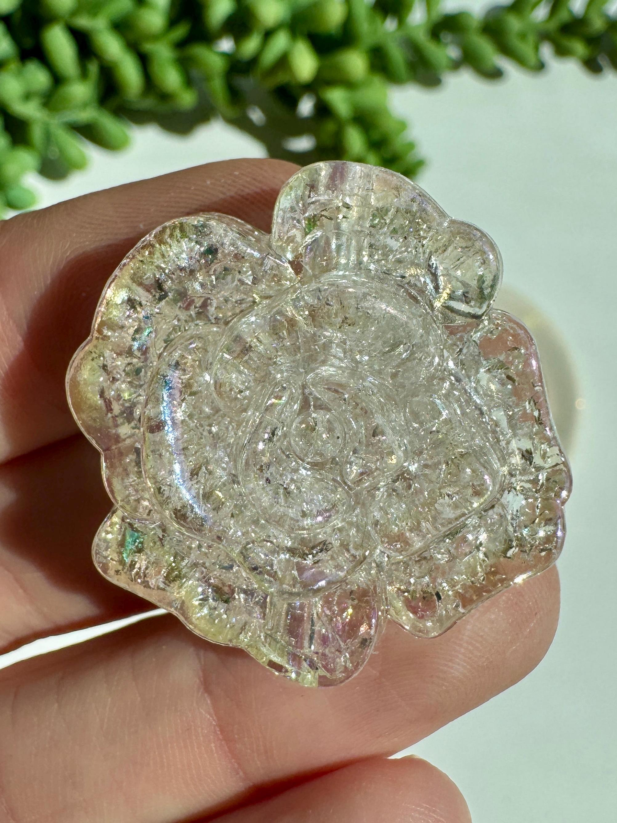 31mm Rose Flower Acrylic Beads, Hole: 3.5mm, Glittery and Crackle, 5 pcs