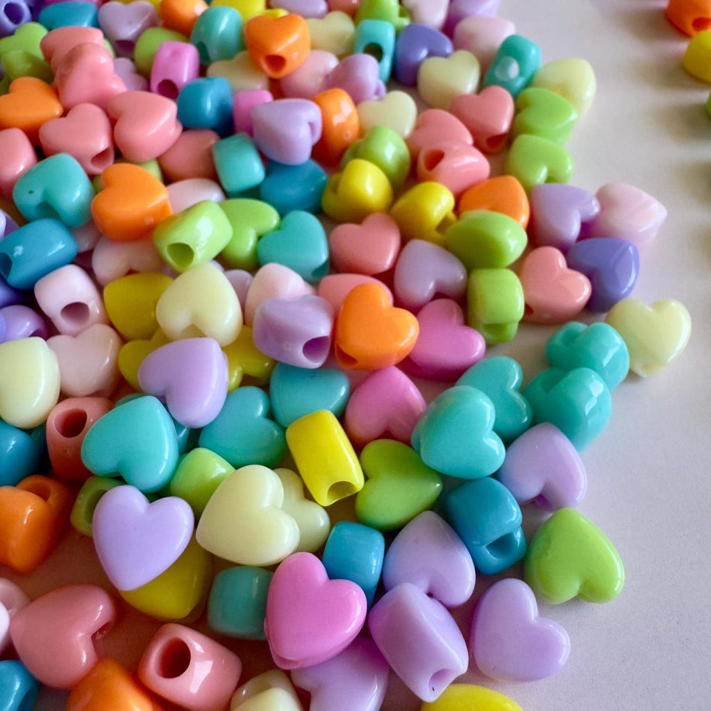 Mini Heart Pony Beads: Multicolored Kawaii Kandi Beads, 7.3mm