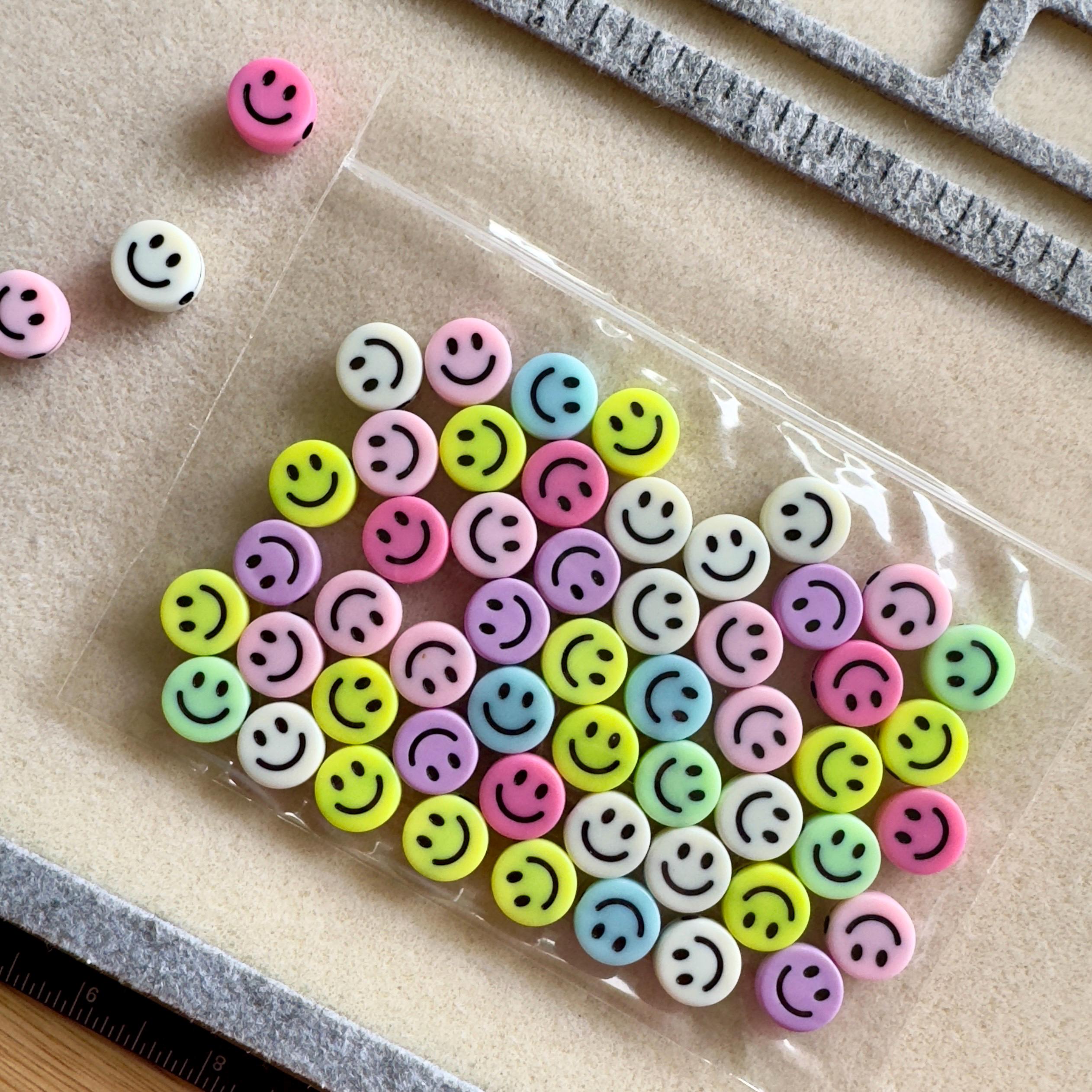 15mm Pastel Smiley Face Beads: Y2K Kawaii Acrylic Beads, 20 pcs